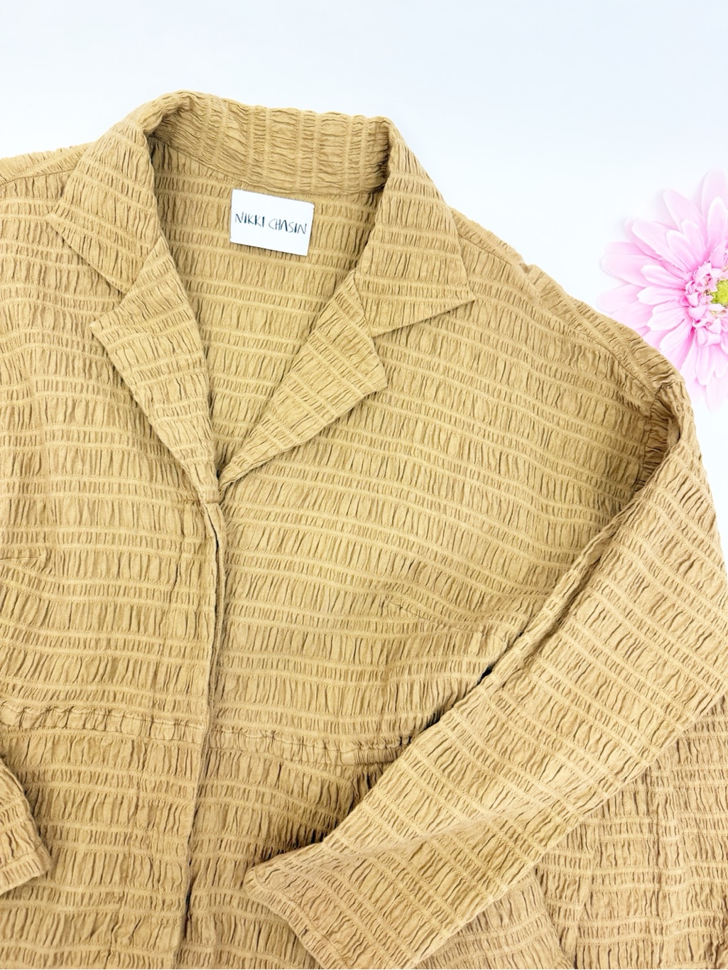 Nikki Chasin Reynolds Crinkle Collared Shirtdress Midi Dress Tan Butterscotch — image 6 of 8